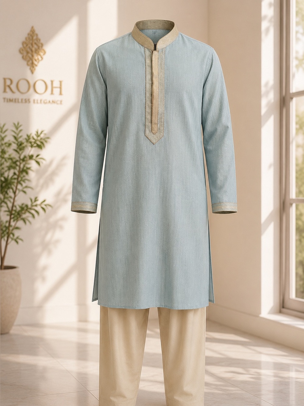 Men’s Traditional Silk Jacquard Kurta Pajama Set | Size 40